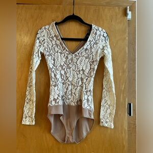 Ella Moss Cream Lace Bodysuit with Taupe Trim